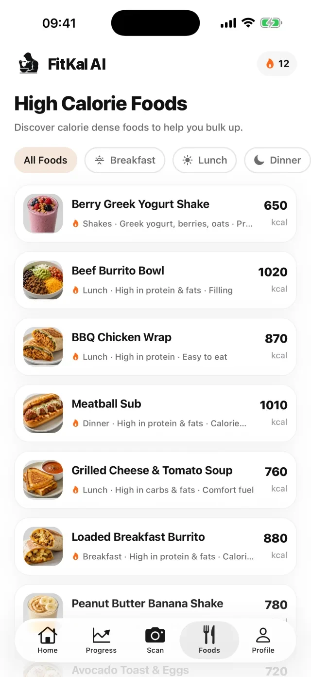FitKal AI foods catalog