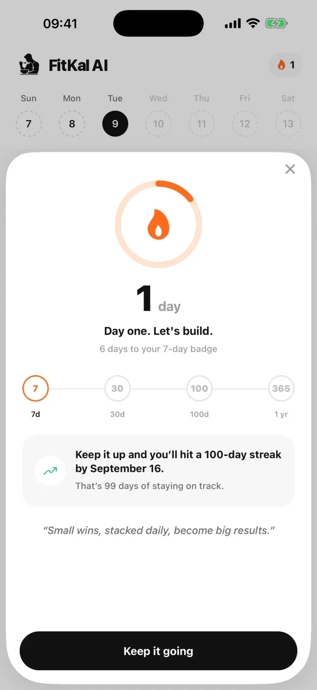 Streak celebration screen